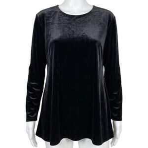 Vintage YETTS Blouse L Black Velvet Long Sleeve Tunic Shoulder Pads Made in USA